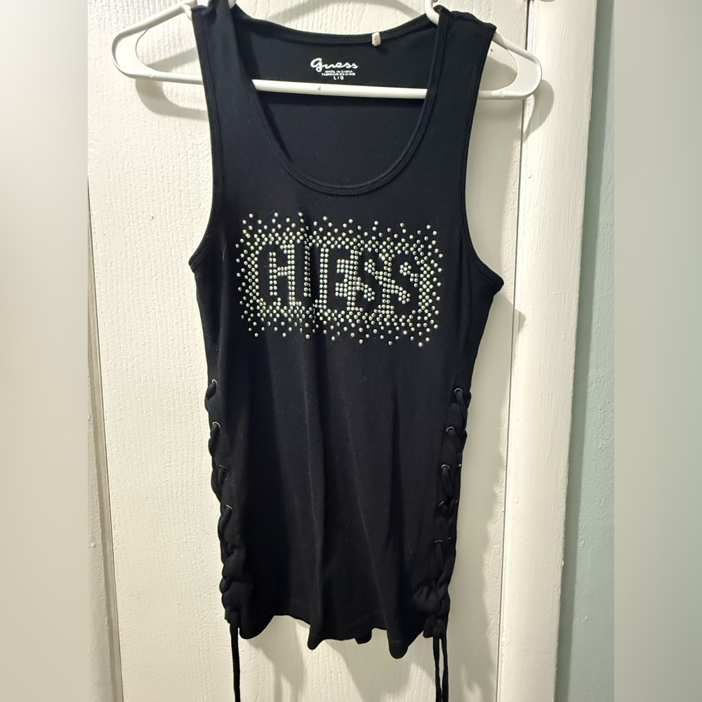Guess Black Tank Top with Studded Logo
